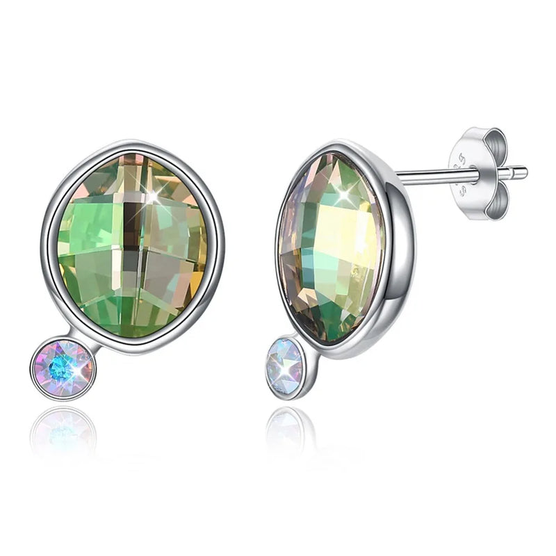 S925 Green Crystal Sterling Silver Stud Earrings