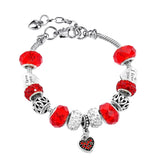 S925 Heart Pendant Glass Beads Chain Bracelet Set
