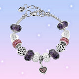 S925 Heart Pendant Glass Beads Chain Bracelet Set