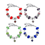 S925 Heart Pendant Glass Beads Chain Bracelet Set