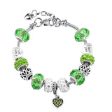 S925 Heart Pendant Glass Beads Chain Bracelet Set