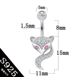 S925 Animal Head Belly Button Ring 925 Sterling Silver Navel Ring