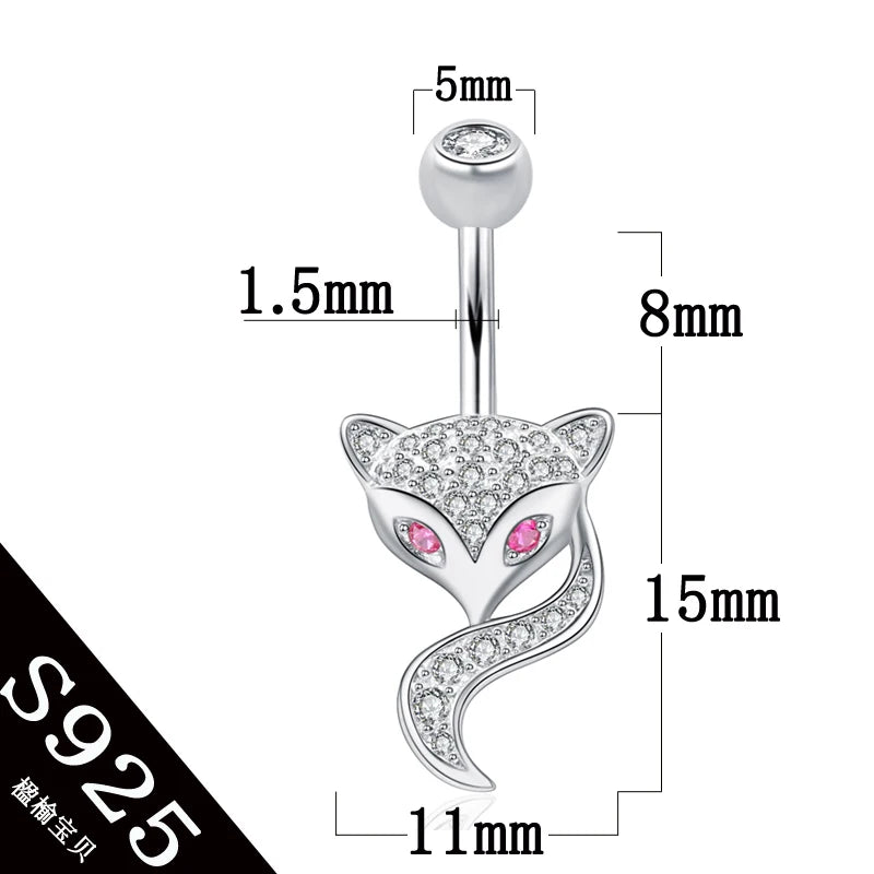 S925 Animal Head Belly Button Ring 925 Sterling Silver Navel Ring