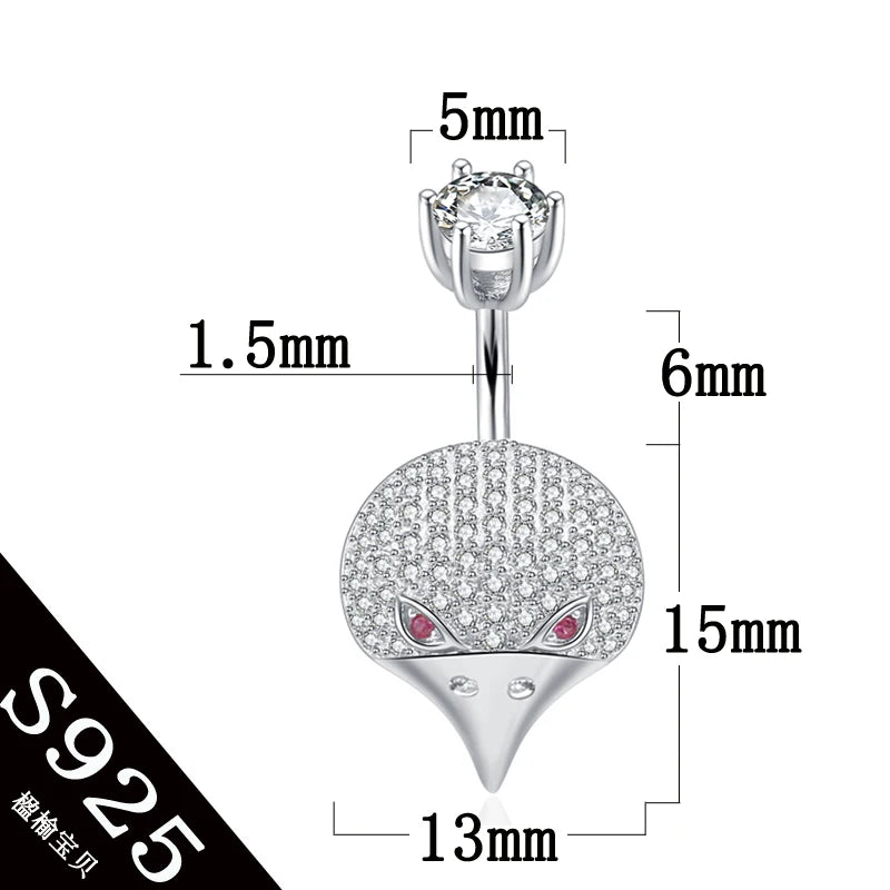 925 Silver Bird Head Belly Button Ring with Zircon Stones