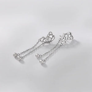 S925 Pure Silver Matte Antique Butterfly Tassels Eardrop Retro Earrings