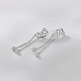 S925 Pure Silver Matte Antique Butterfly Tassels Eardrop Retro Earrings