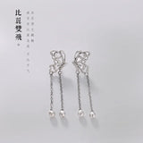 S925 Pure Silver Matte Antique Butterfly Tassels Eardrop Retro Earrings
