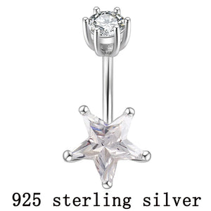 S925 Star Zircon Belly Button Ring 6 8 10mm