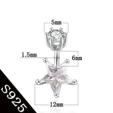 S925 Star Zircon Belly Button Ring 6 8 10mm