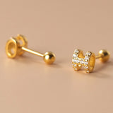 S925 Silver Zircon Letter H Stud Earrings for Women