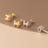 S925 Silver Zircon Letter H Stud Earrings for Women