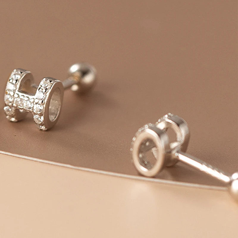 S925 Silver Zircon Letter H Stud Earrings for Women