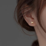 S925 Silver Zircon Letter H Stud Earrings for Women