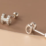 S925 Silver Zircon Letter H Stud Earrings for Women
