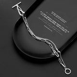 S925 Silver Bracelet Double Chain Oval Buckle Jewelry