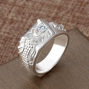 S925 Silver Chinese Dragon Diamond Ring Men's Domineering Niche Jewelry
