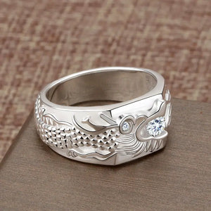 S925 Silver Chinese Dragon Diamond Ring Men's Domineering Niche Jewelry