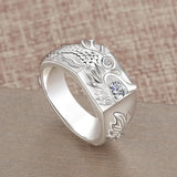 S925 Silver Chinese Dragon Diamond Ring Men's Domineering Niche Jewelry