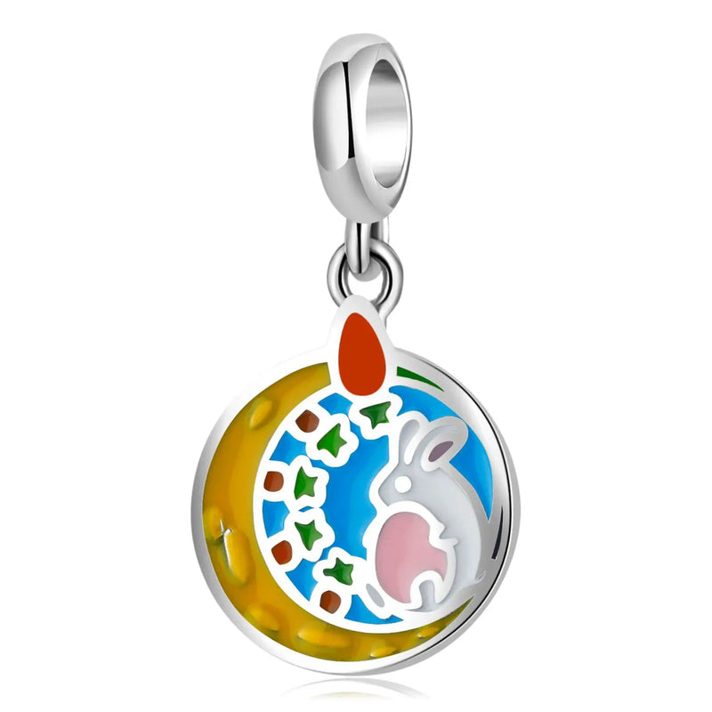 S925 Silver Moon Rabbit Bracelet Pendant DIY Accessories