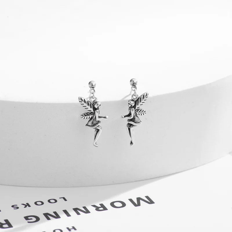 Thai Silver Angel Earrings Ethnic Ear Jewelry for Female Party