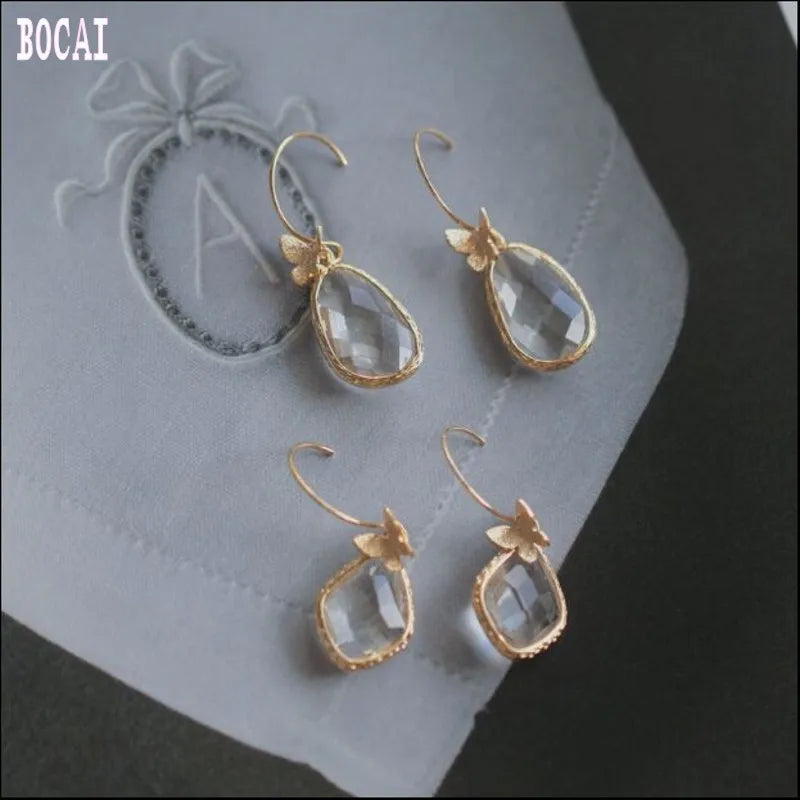S925 Silver Butterfly Earrings Crystal Clear Dripping Matte Fairy Earrings