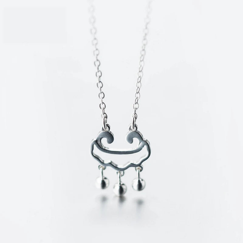 S925 Silver Long Life Lock Necklace Pendant Bell Tassel Necklace