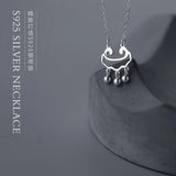 S925 Silver Long Life Lock Necklace Pendant Bell Tassel Necklace