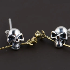 S925 Silver Skull Earrings for Men