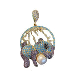 Cartoon Panda Holding Pearl Earrings S925 Silver Needle