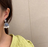 S925 Silver Needle Tassel Pearl Earrings with Zircon Bells - Flower Jewelry