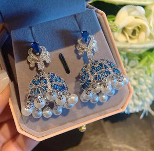 S925 Silver Needle Tassel Pearl Earrings with Zircon Bells - Flower Jewelry