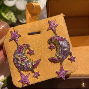 S925 Silver Needle Moon Earrings with Zircon Stars