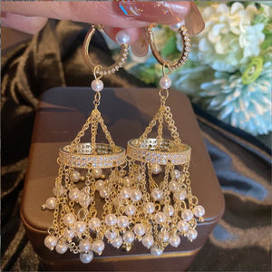 S925 Silver Tassel Bead Smelting Lantern Earrings