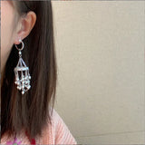 S925 Silver Tassel Bead Smelting Lantern Earrings