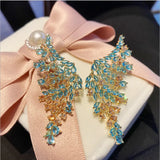 Retro Feather Wings Earrings Zircon Inlaid 18K Plated Gradient