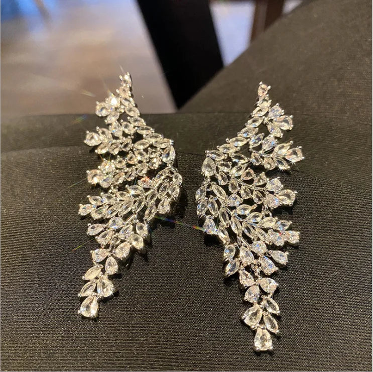 Retro Feather Wings Earrings Zircon Inlaid 18K Plated Gradient