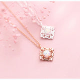 S925 Silver Square Opal Pendant Necklace for Women
