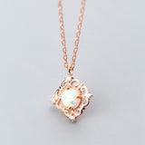 S925 Silver Square Opal Pendant Necklace for Women