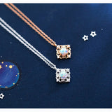 S925 Silver Square Opal Pendant Necklace for Women