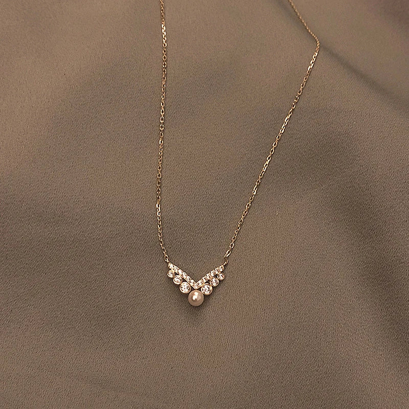 S925 Silver Plated Pearl Necklace 14K Collarbone Chain