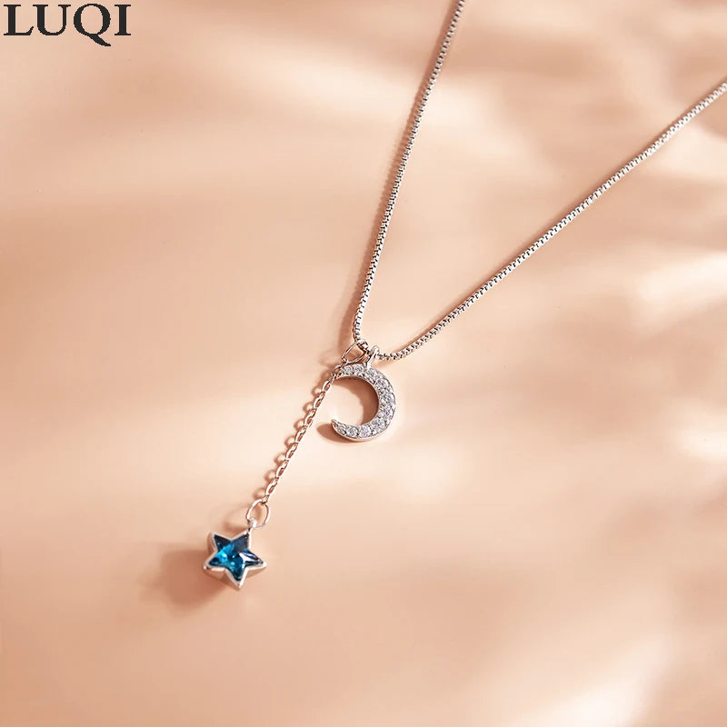 S925 Silver-Plated Star & Moon Zircon Necklace