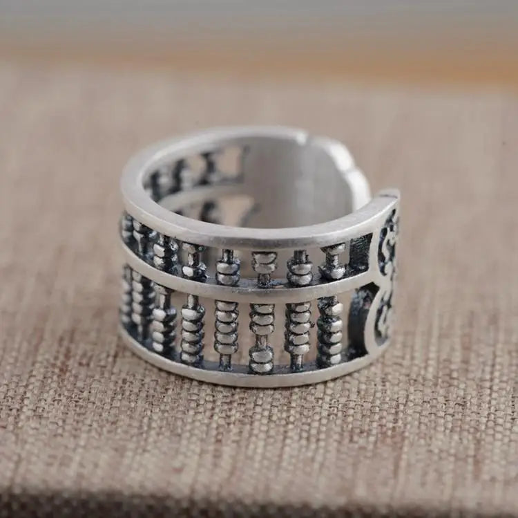 S925 Silver Chinese Arithmetic Plate Big Men's Ring