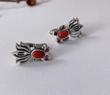 S925 Silver Vintage Thai Silver Southern Red Small Carp Female Earrings