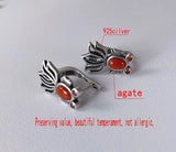 S925 Silver Vintage Thai Silver Southern Red Small Carp Female Earrings