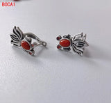 S925 Silver Vintage Thai Silver Southern Red Small Carp Female Earrings