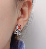 S925 Silver Vintage Thai Silver Southern Red Small Carp Female Earrings
