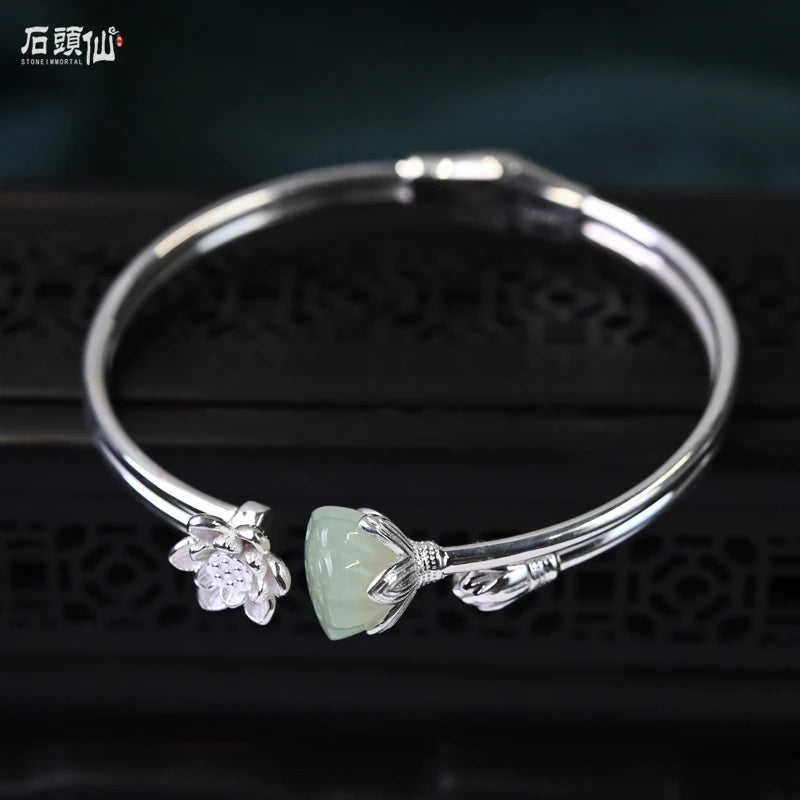 S925 silver retro antique tian jade silver bracelet