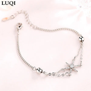S925 Silver Rice Word 6-Pointed Star Zircon Bracelet Anniversary Gift