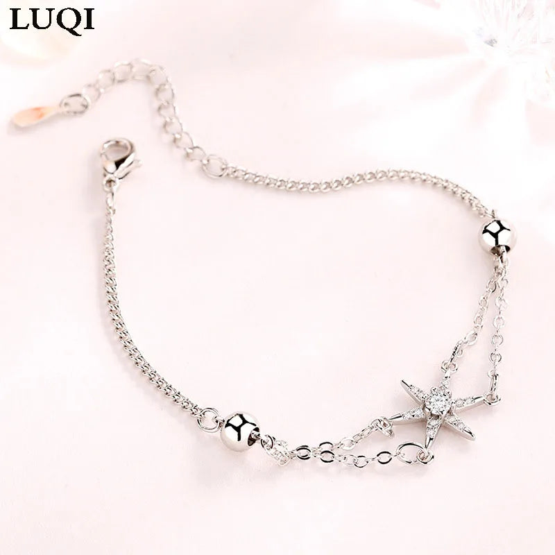 S925 Silver Rice Word 6-Pointed Star Zircon Bracelet Anniversary Gift