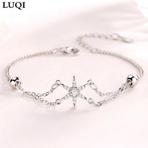 S925 Silver Rice Word 6-Pointed Star Zircon Bracelet Anniversary Gift